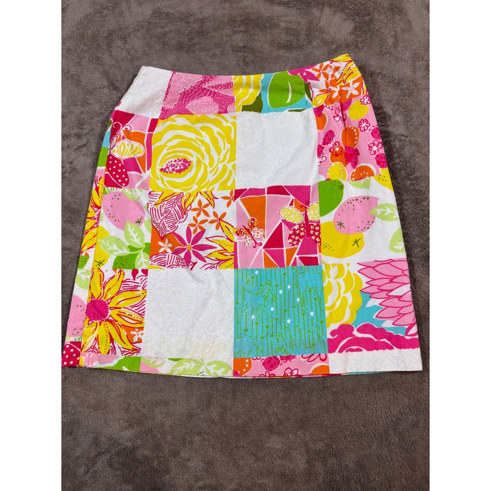 Vintage Lilly Pulitzer Patchwork Floral Mini Skirt Multi-Color Cotton Size 0